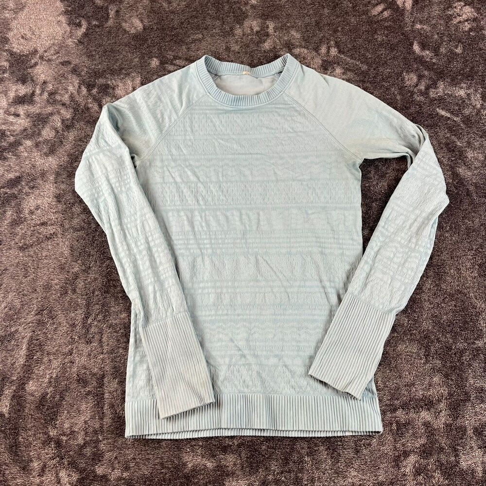 Lululemon Rest Less Pullover Light Blue Textured Thumbholes Women's 6*